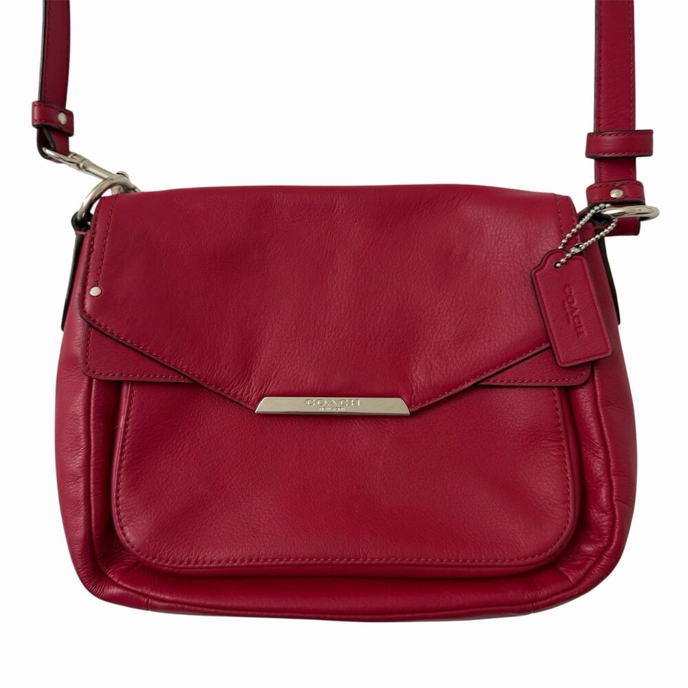 Coach Taylor Crossbody Bag Berry Red Leather Small Convertible Silver Hardware